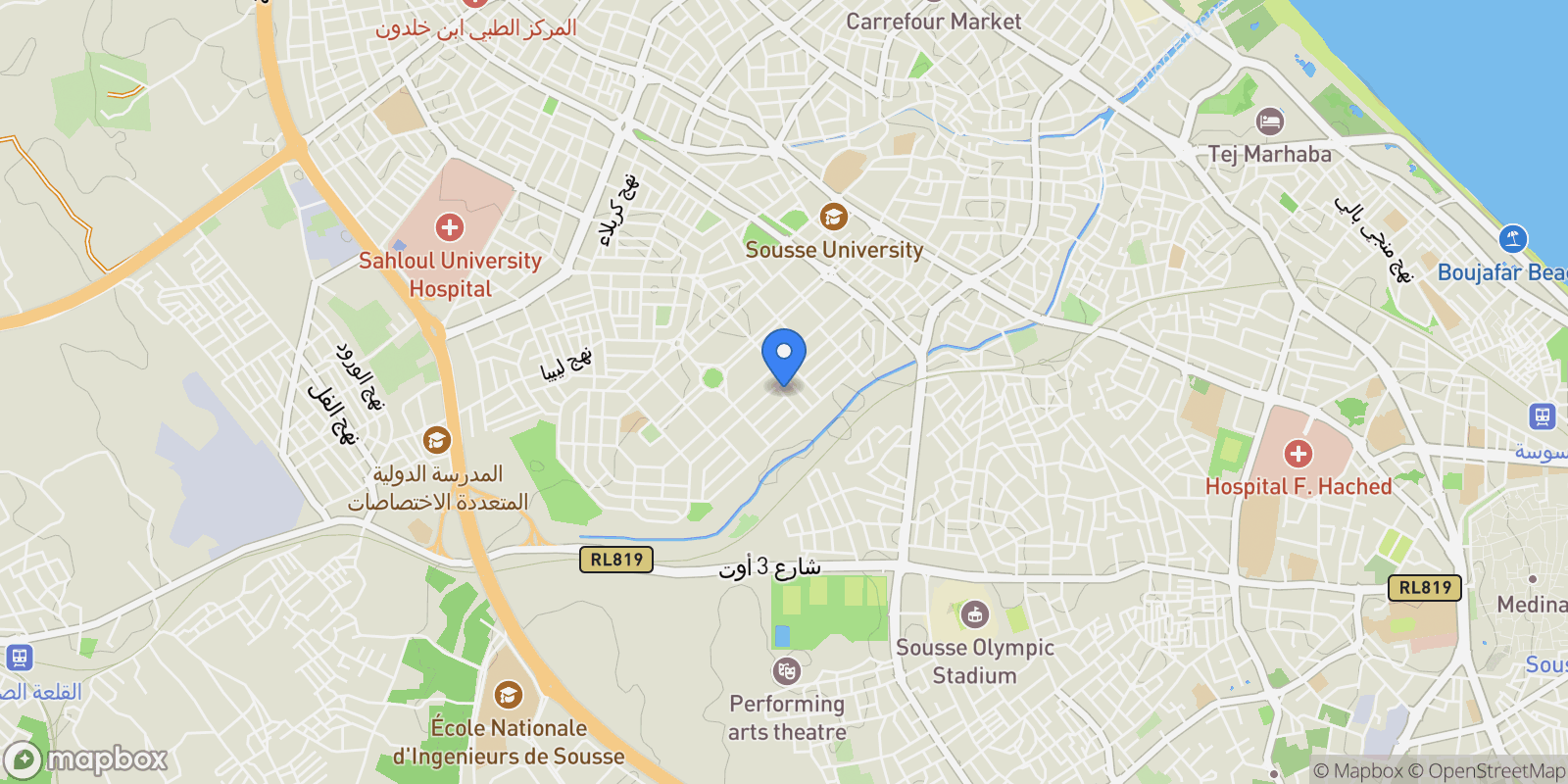 Map showing sahloul 4, Sousse, Sousse, Tunisia.