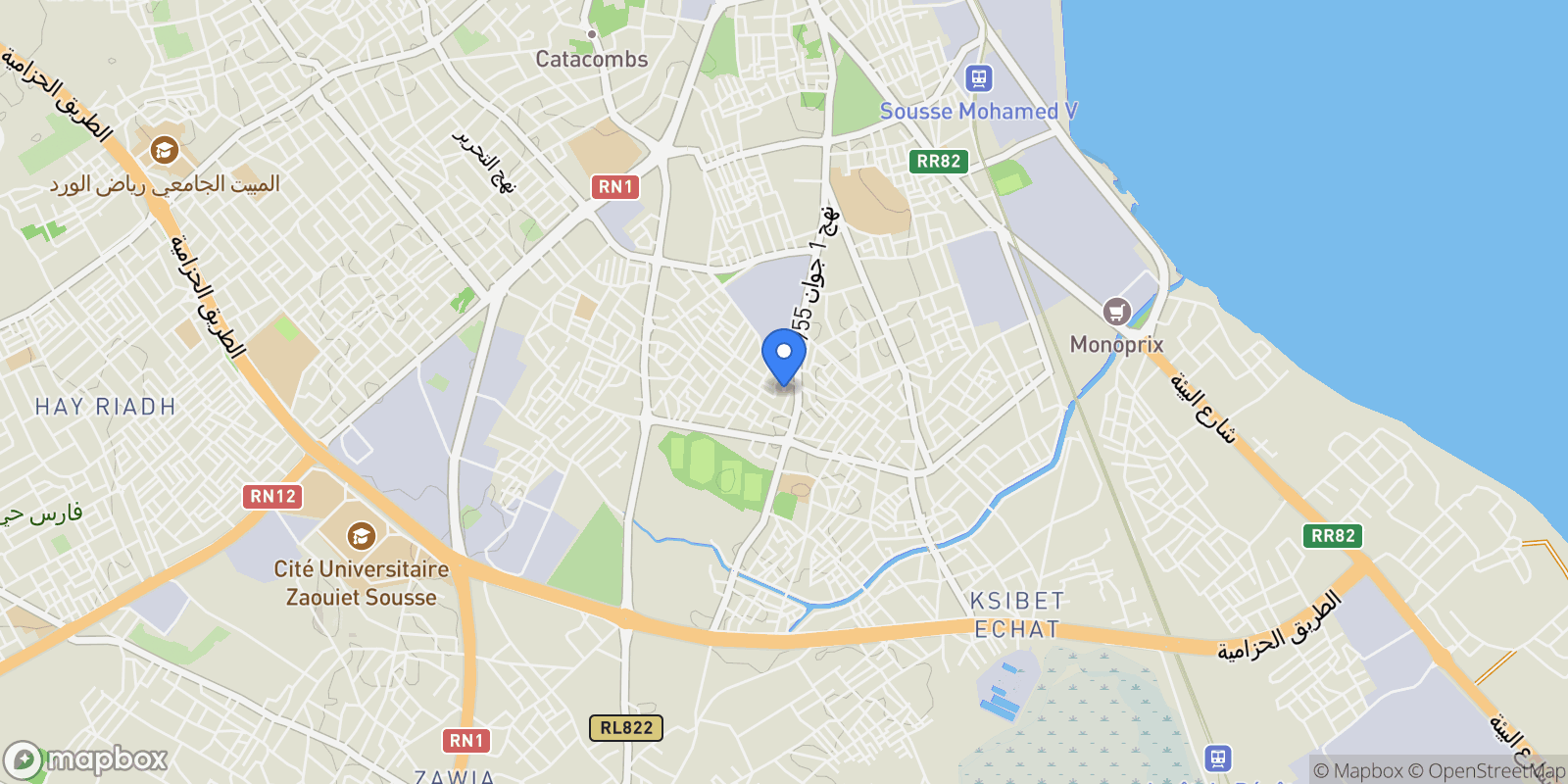 Map showing Sousse, Sousse, Tunisia.