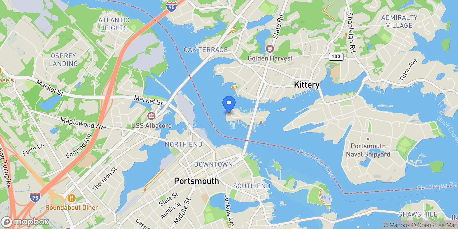 Map showing 35 Badgers Island W, #103, Kittery, ME, 03904, USA, Kittery, Maine, United States.