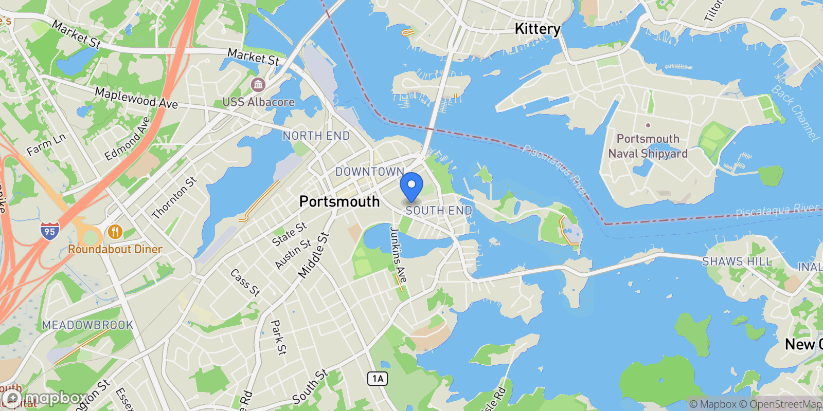 Map showing 144 Washington Street, Portsmouth, NH, 03801, USA, Portsmouth, New Hampshire, United States.