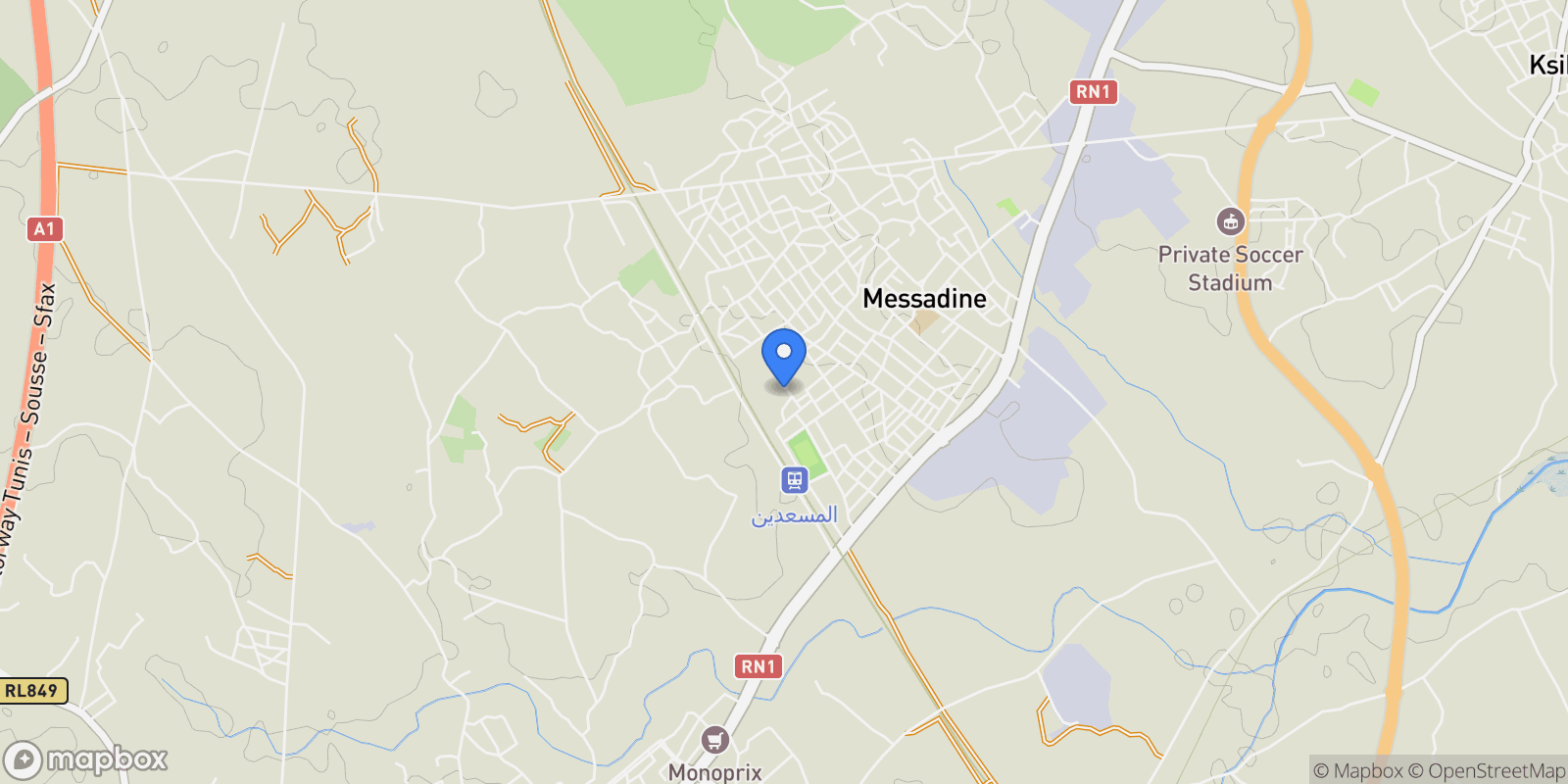 Map showing Messadine, Sousse, Tunisia.