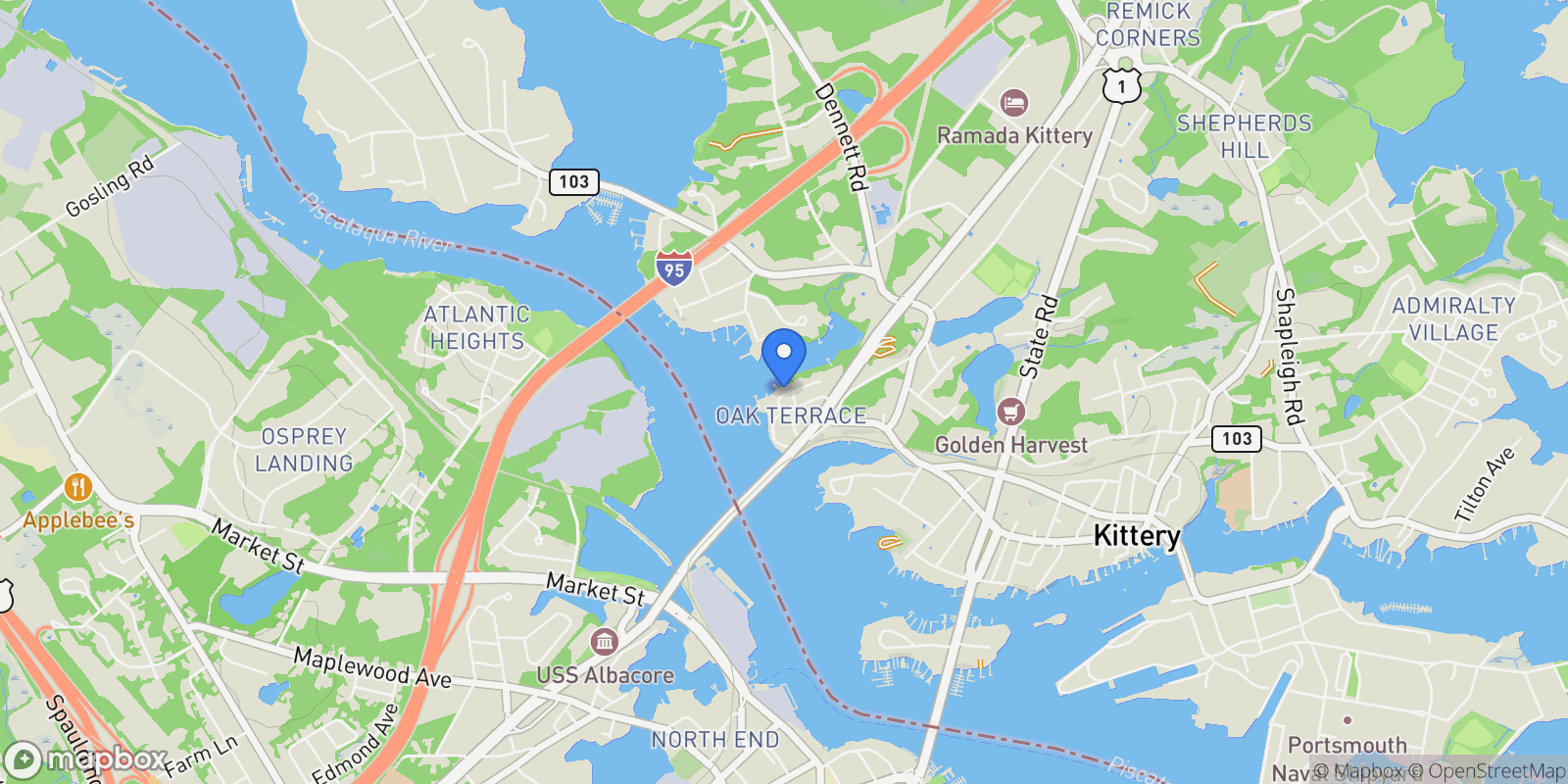 Map showing 27 Oak Terrace, Kittery, ME, 03904, USA, Kittery, Maine, United States.