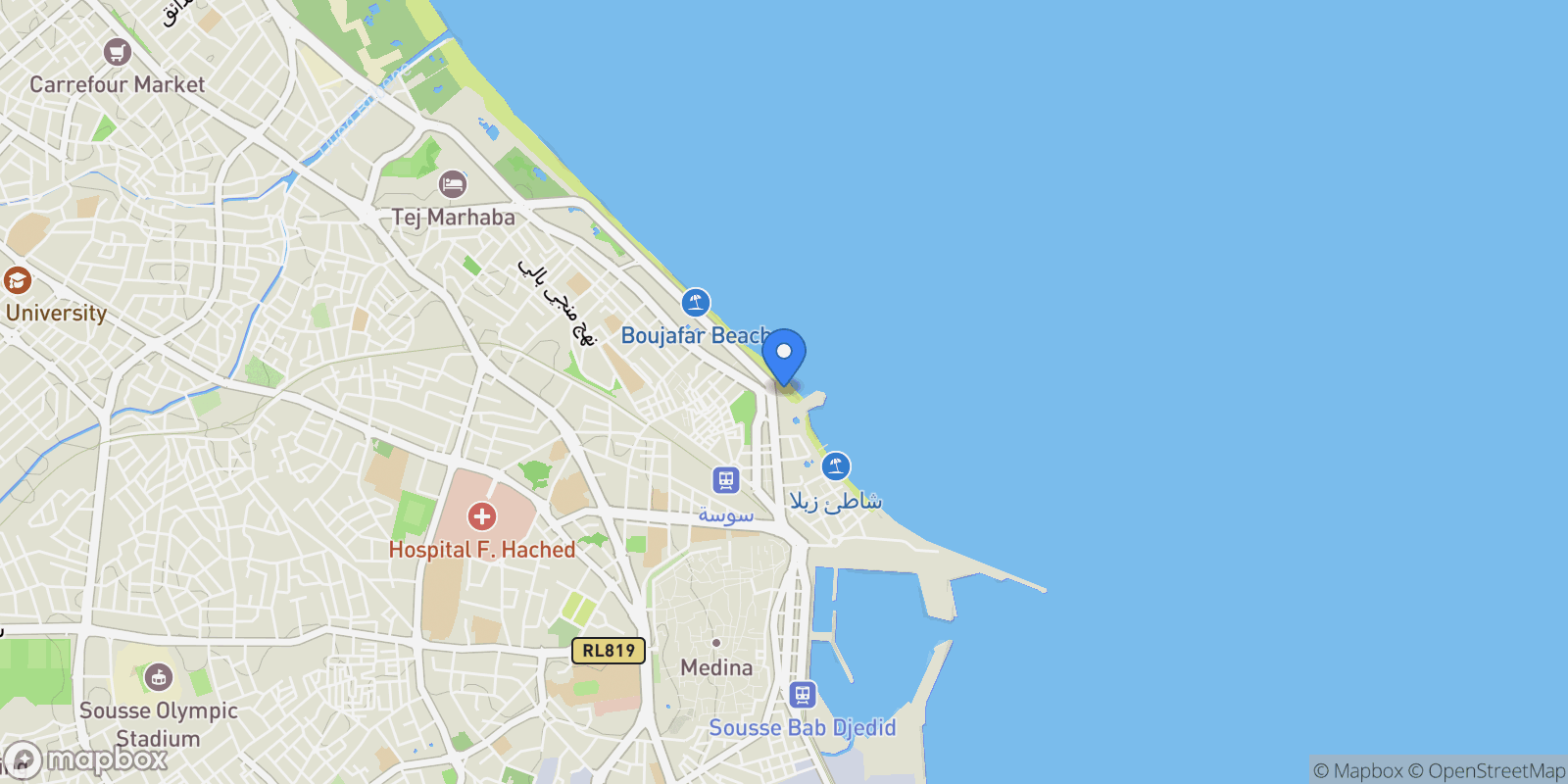 Map showing Sousse, Sousse, Tunisia.