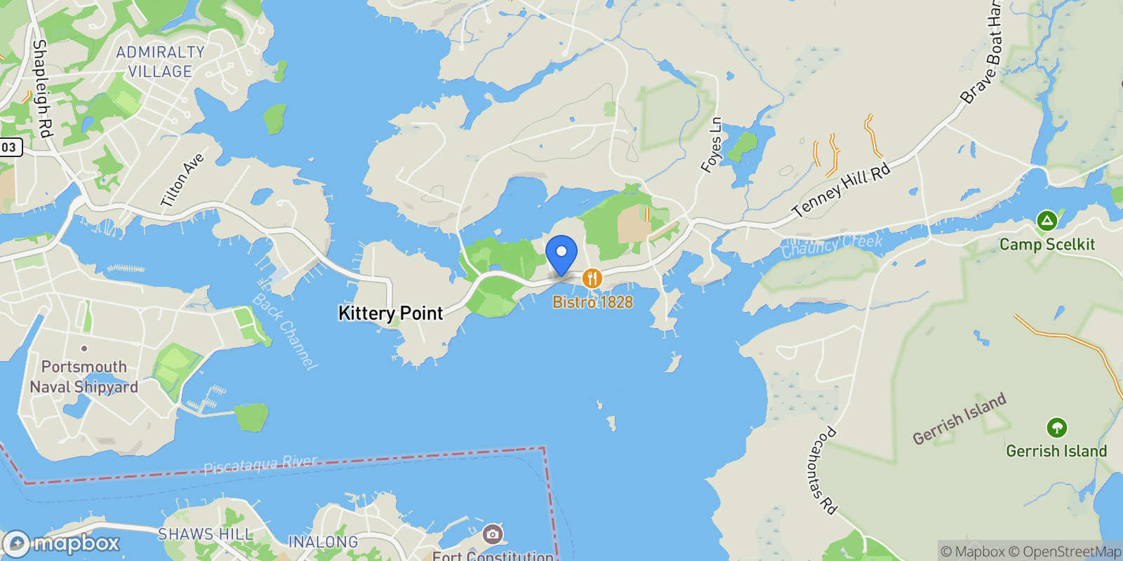 Map showing 72 Pepperrell Road, Kittery, ME, 03905, USA, Kittery, Maine, United States.