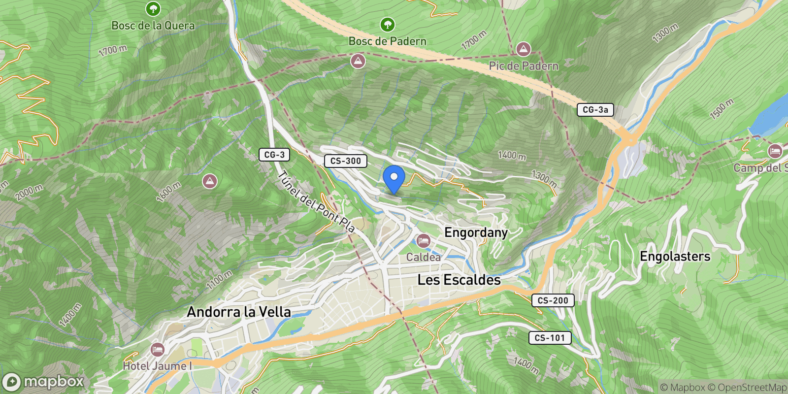 Map showing Carrer de les Teulades, Escaldes, Escaldes, Escaldes-Engordany, Escaldes-Engordany, Andorra.