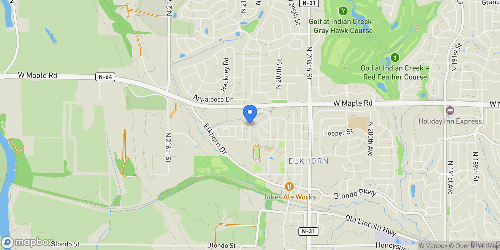 Map showing 5408 N 212 Street, Elkhorn, NE 68022, Omaha, Nebraska, United States.