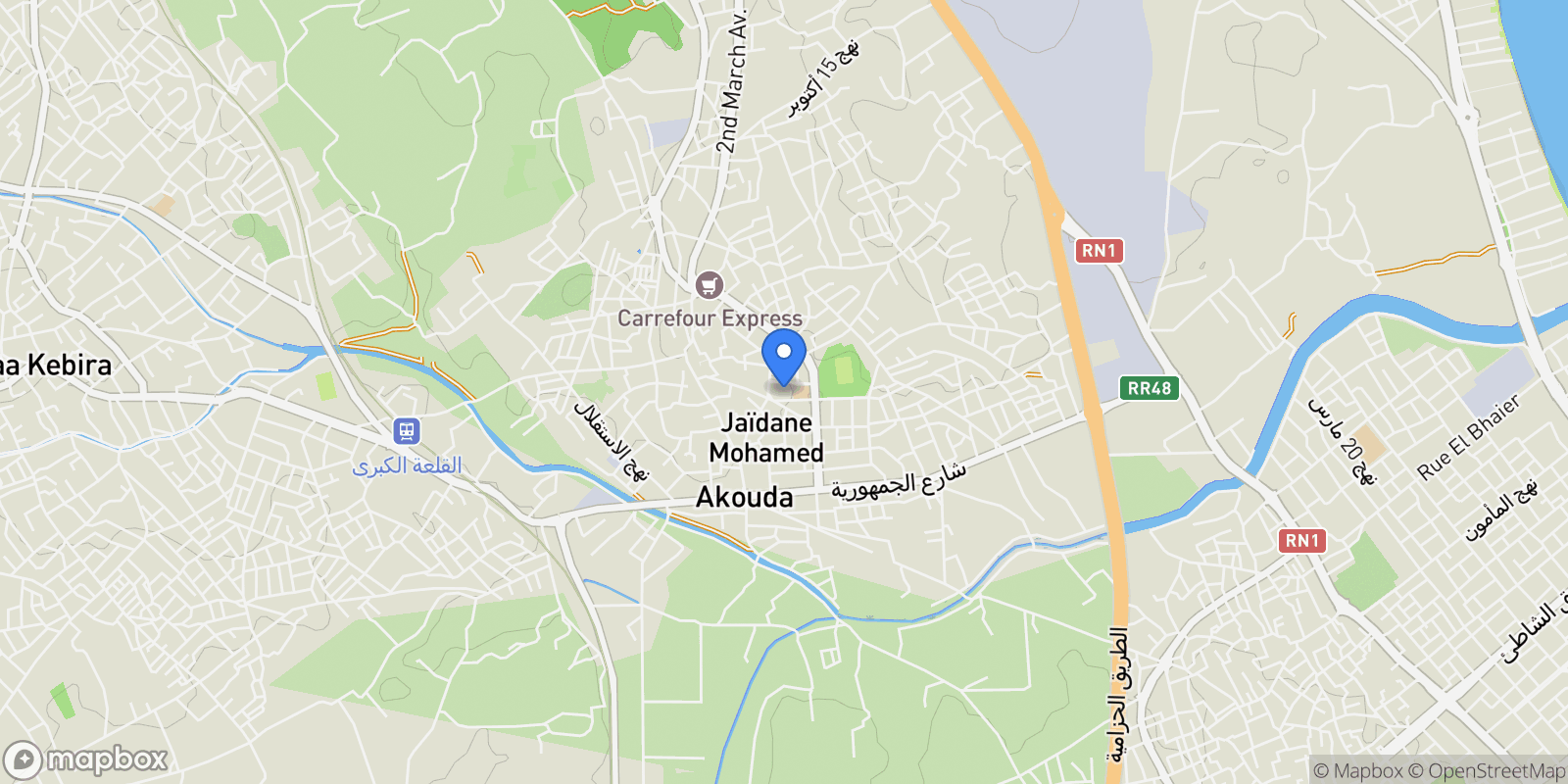 Map showing Akouda, Sousse, Tunisia.