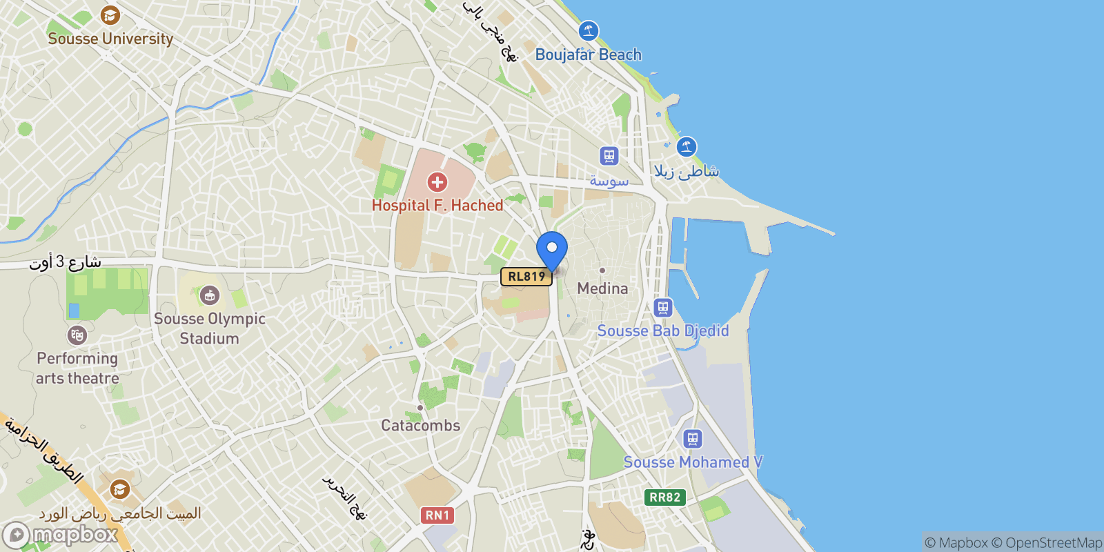 Map showing Sousse, Sousse, Tunisia.