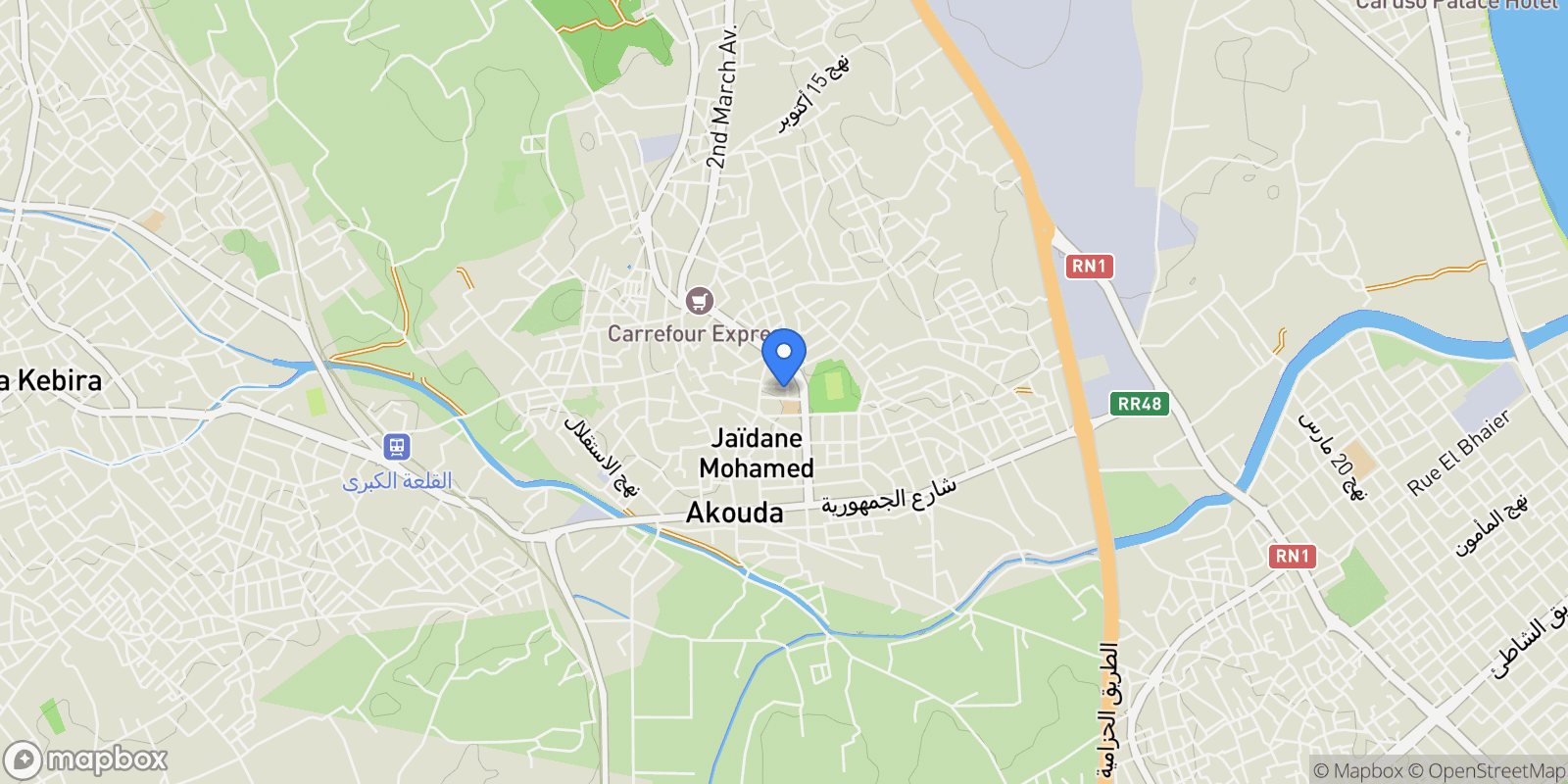 Map showing Akouda, Sousse, Tunisia.