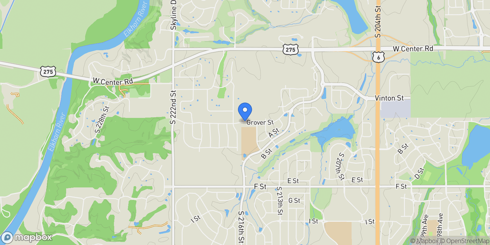 Map showing 21828 Grover Street, Elkhorn, NE 68022, Omaha, Nebraska, United States.