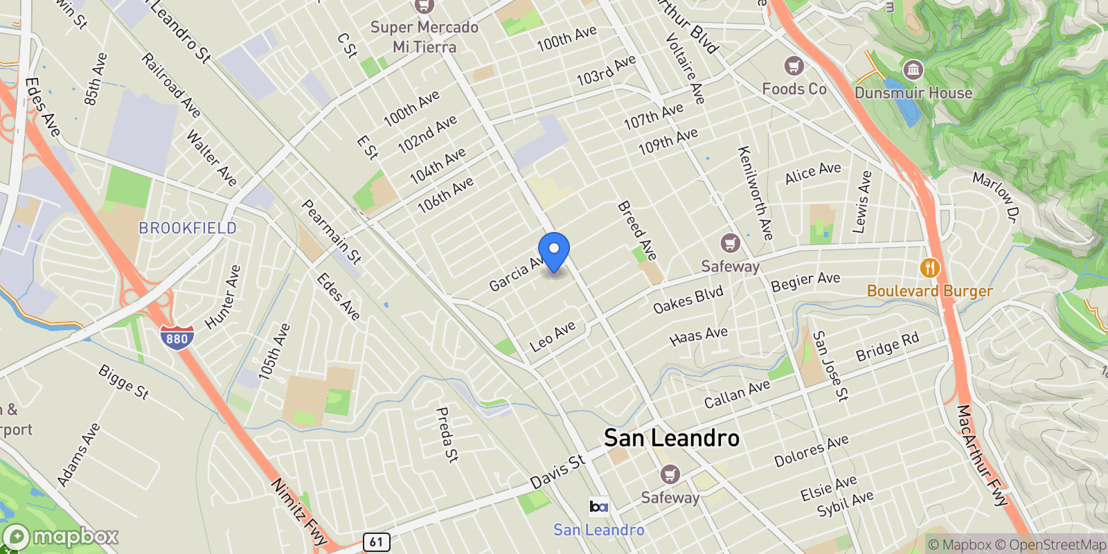 Map showing 350 Lafayette Ave, San Leandro, California, United States.