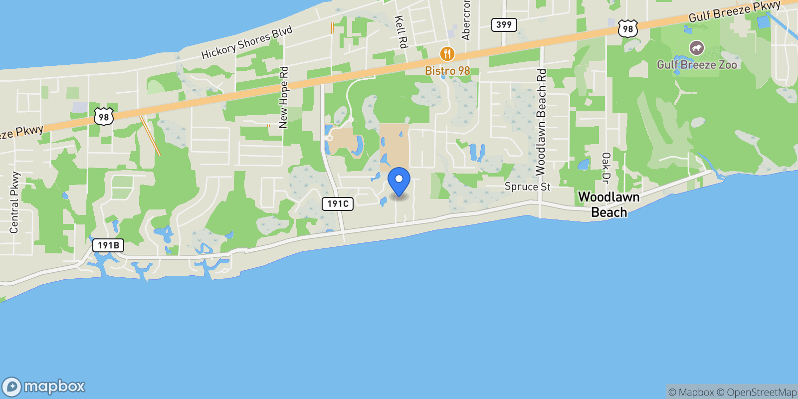 Map showing 1438 E Shores Boulevard, Gulf Breeze, FL 32563, Gulf Breeze, Florida, United States.