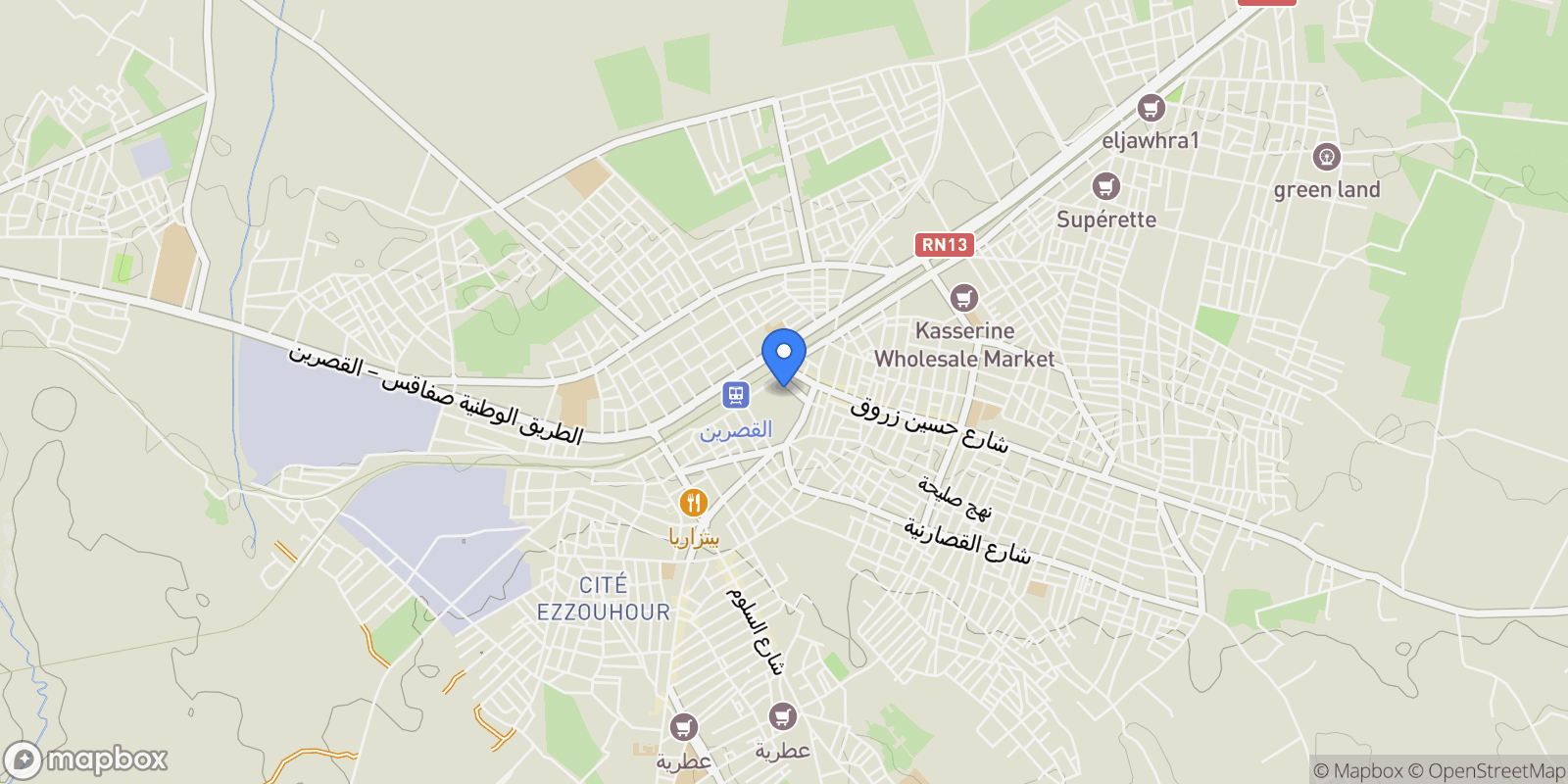 Map showing Kasserine, Kassérine Governorate, Tunisia.