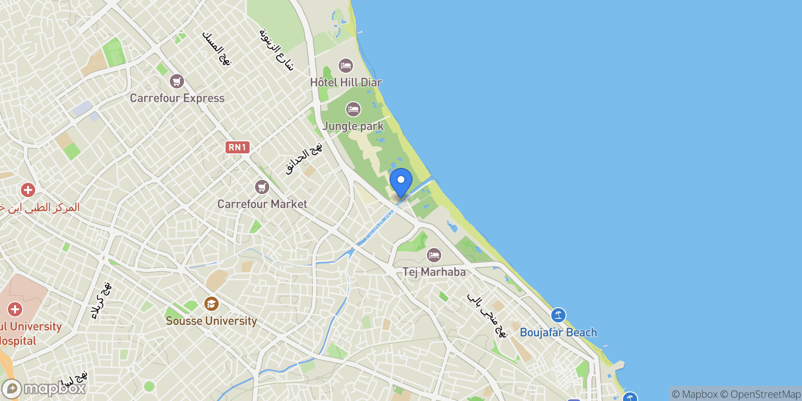 Map showing Sousse, Sousse, Tunisia.