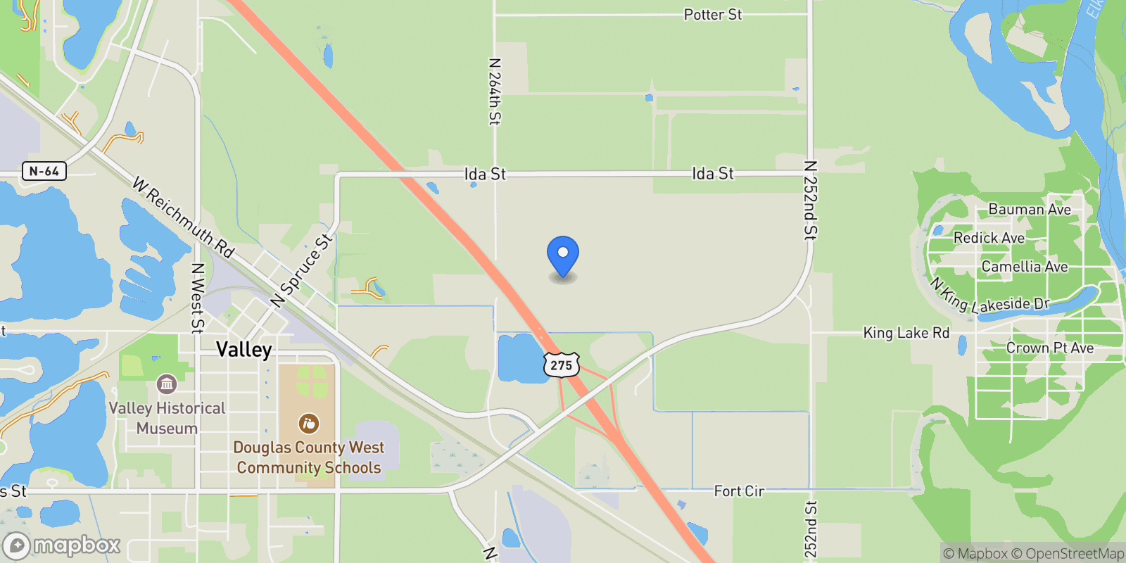 Map showing 29203 Mary Street, Valley, NE 68064, King Lake, Nebraska, United States.