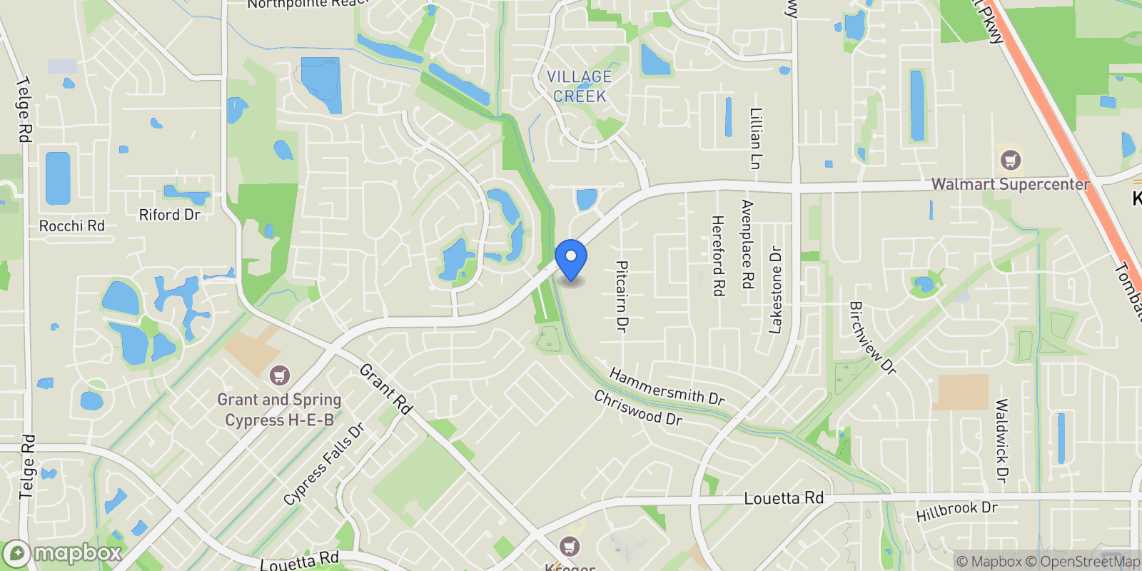 Map showing 12943 Spring Cypress Road, Tomball, Texas, United States.