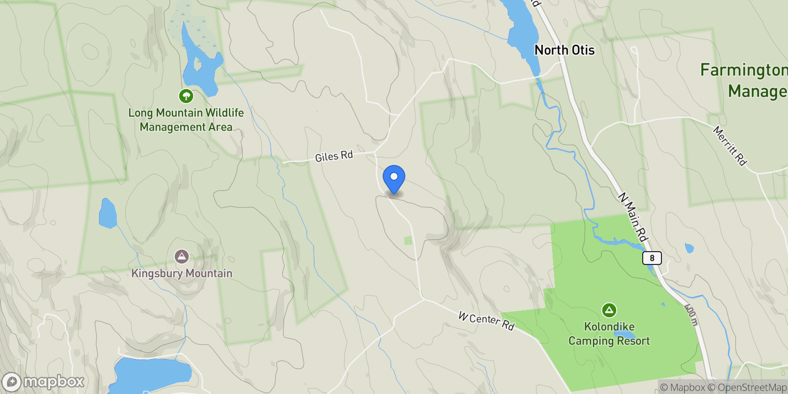 Map showing 262 Stebbins Rd, Otis, MA 01253, Monterey, Massachusetts, United States.