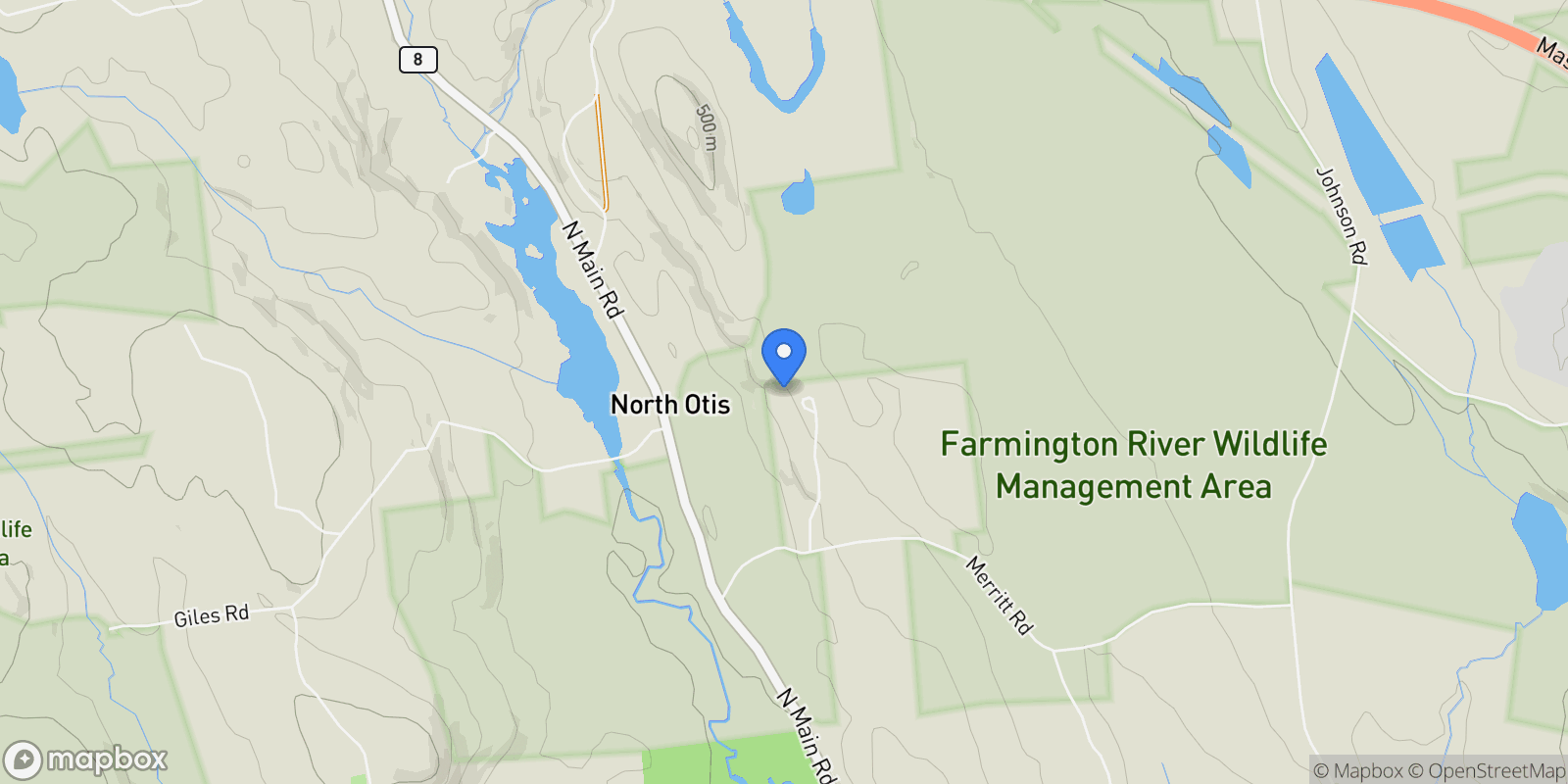 Map showing 95 Sugar House Rd, Otis, MA 01253, Otis, Massachusetts, United States.