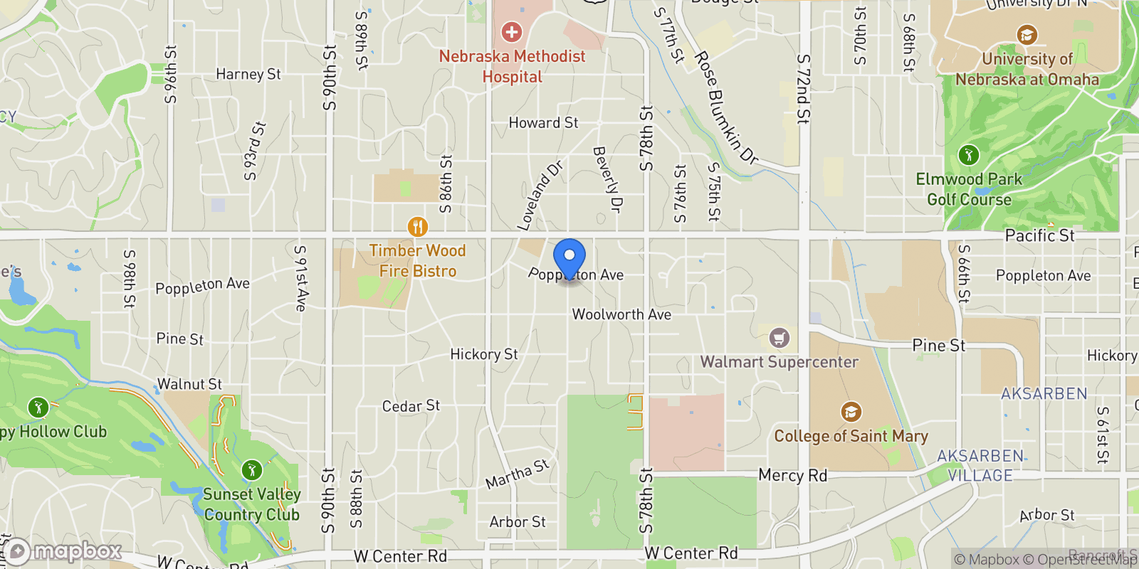 Map showing 1321 S 80 Street, Omaha, NE 68124, Omaha, Nebraska, United States.
