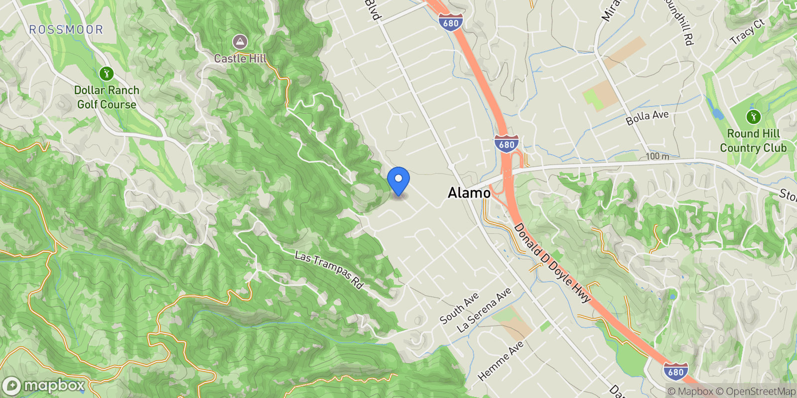 Map showing 3139 Via Larga, Alamo, California, United States.