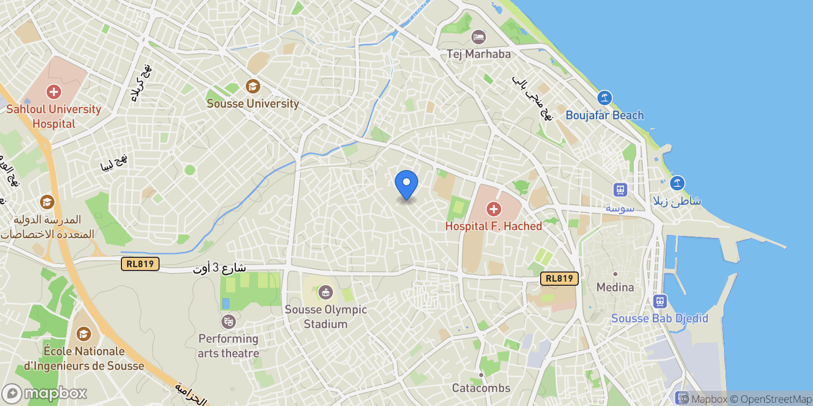 Map showing sahloul, Sousse, Sousse, Tunisia.