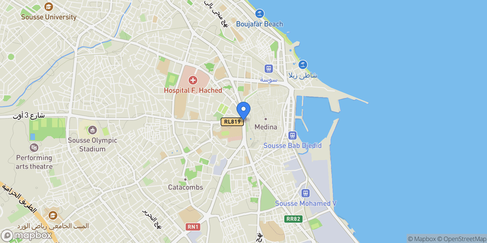 Map showing Sousse, Sousse, Tunisia.
