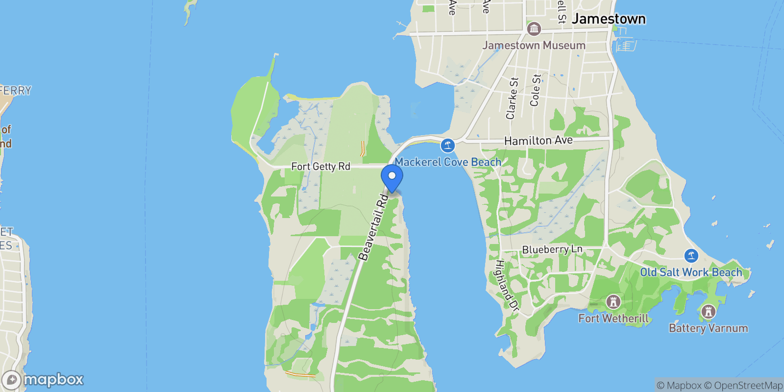 Map showing 115 Beavertail Road, Jamestown, RI 02835, Jamestown, Rhode Island, United States.