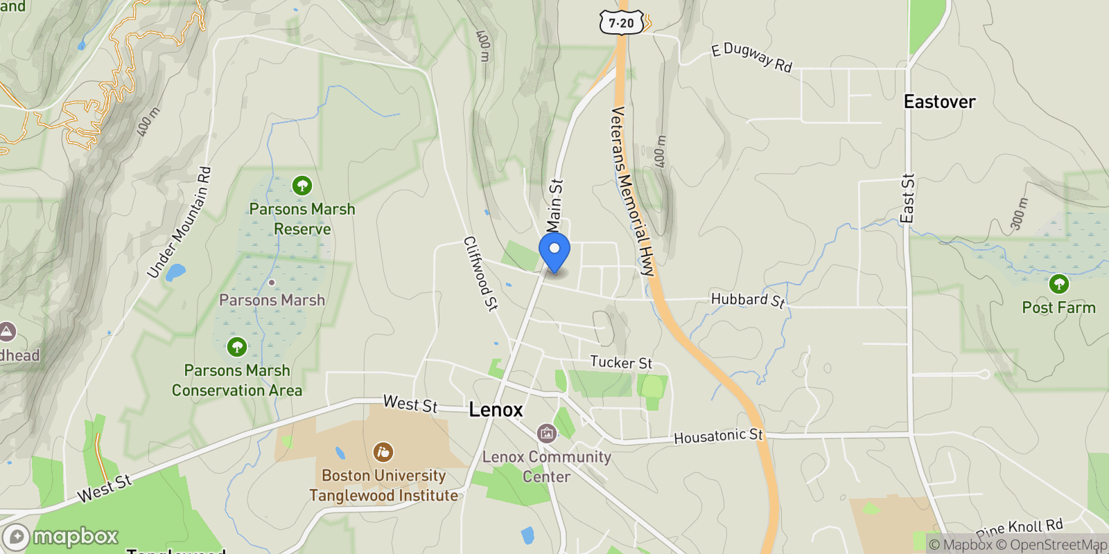 Map showing 7 Hubbard St, Lenox, MA 01240, Lenox, Massachusetts, United States.