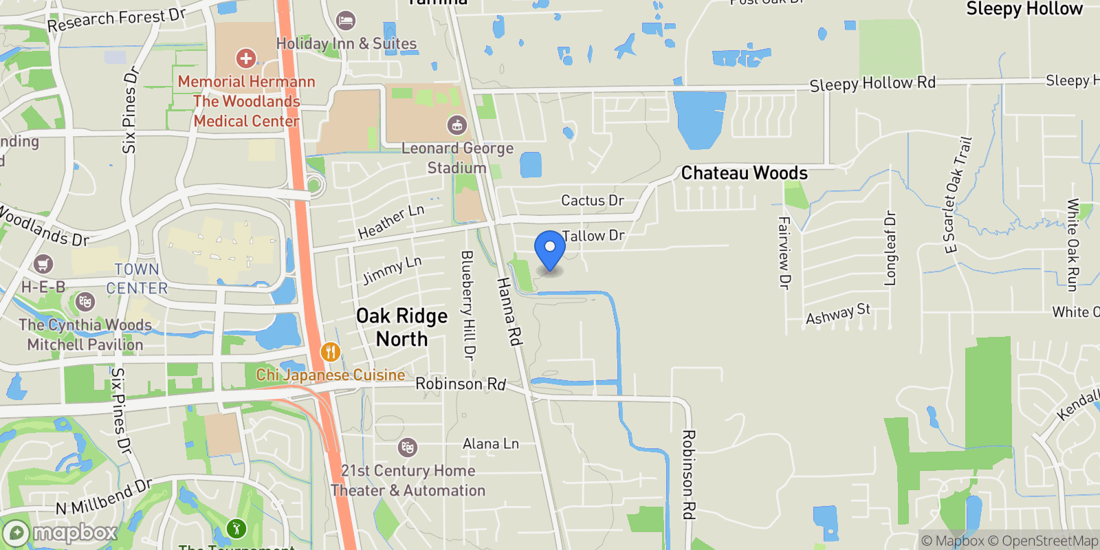 Map showing 411 Springwood Drive, Conroe, Texas, United States.