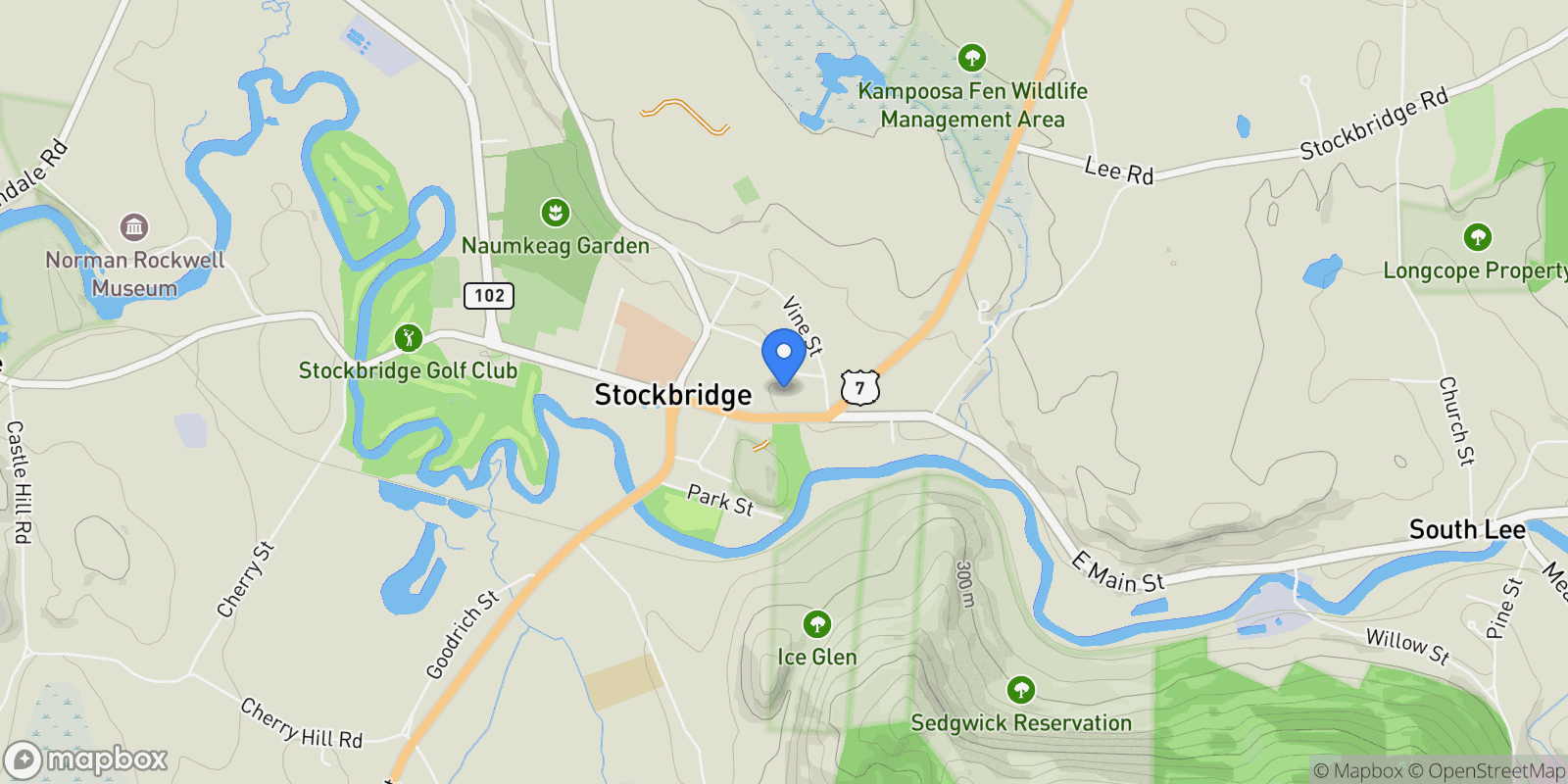 Map showing 55 Main St, Stockbridge, MA 01262, Stockbridge, Massachusetts, United States.