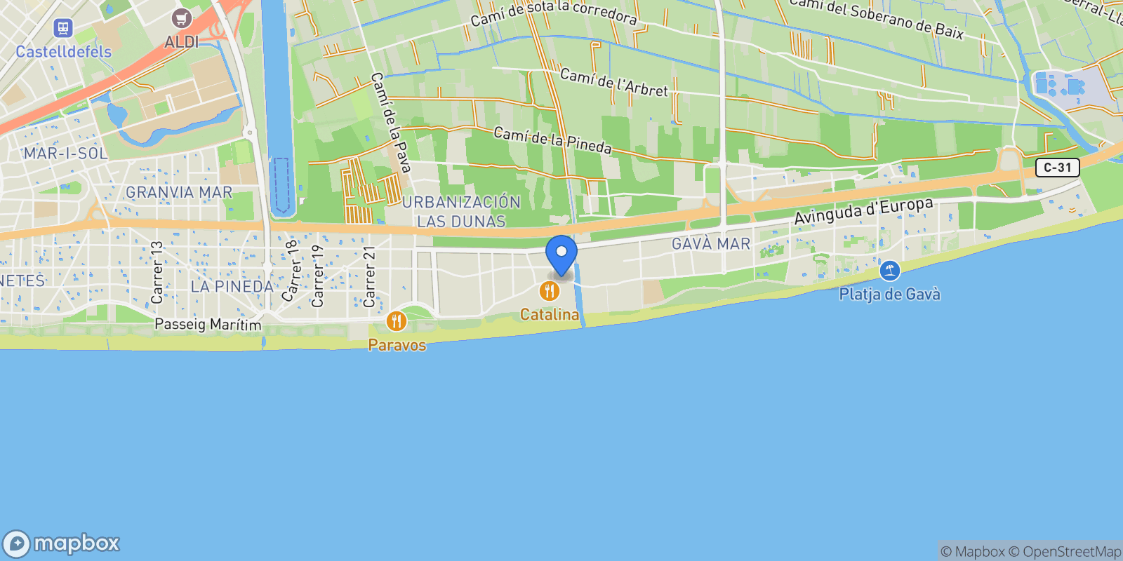 Map showing Calafell, Gavà Mar, Barcelona, Gavà Mar, Gava, Catalonia, Spain.