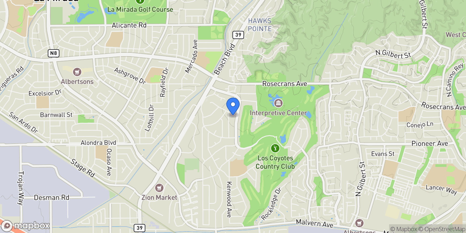 Map showing 8540 Waverly Drive, Buena Park, CA 90621, Buena Park, California, United States.