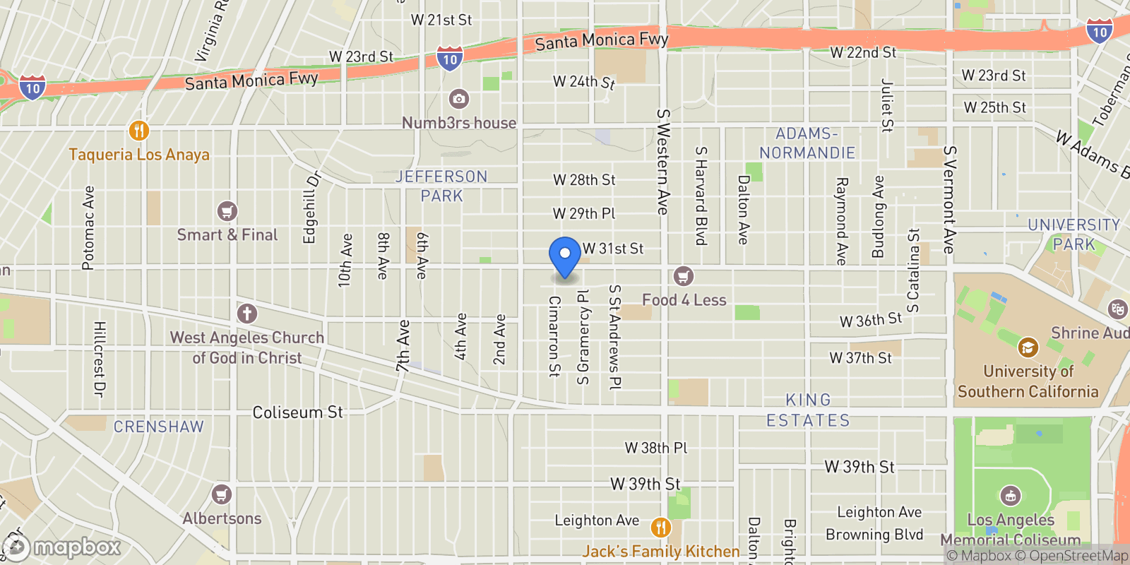 Map showing 1931 W 35th Street, Los Angeles, CA 90018, Los Angeles, California, United States.