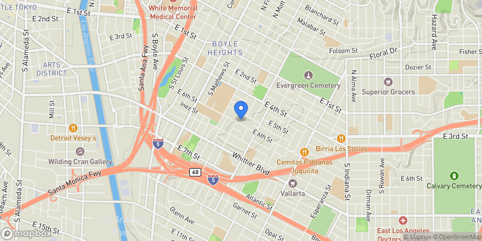 Map showing 2813 E 6th Street, Los Angeles, CA 90023, Los Angeles, California, United States.
