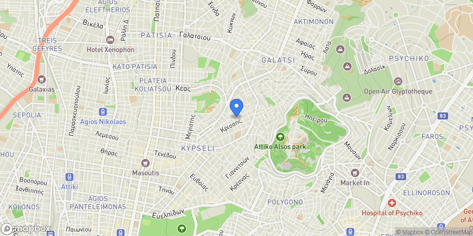 Map showing 6th District of Athens, Athens, Greece.