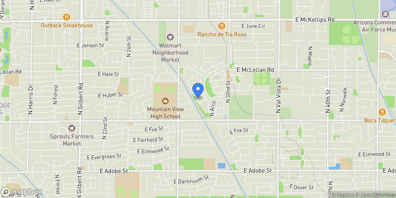 Map showing 2939 E HUBER Street, Mesa, AZ 85213, Mesa, Arizona, United States.