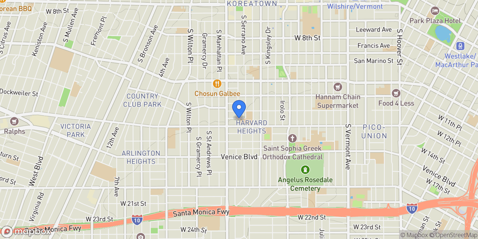 Map showing 3036 W 12 Place, Los Angeles, CA 90006, Los Angeles, California, United States.