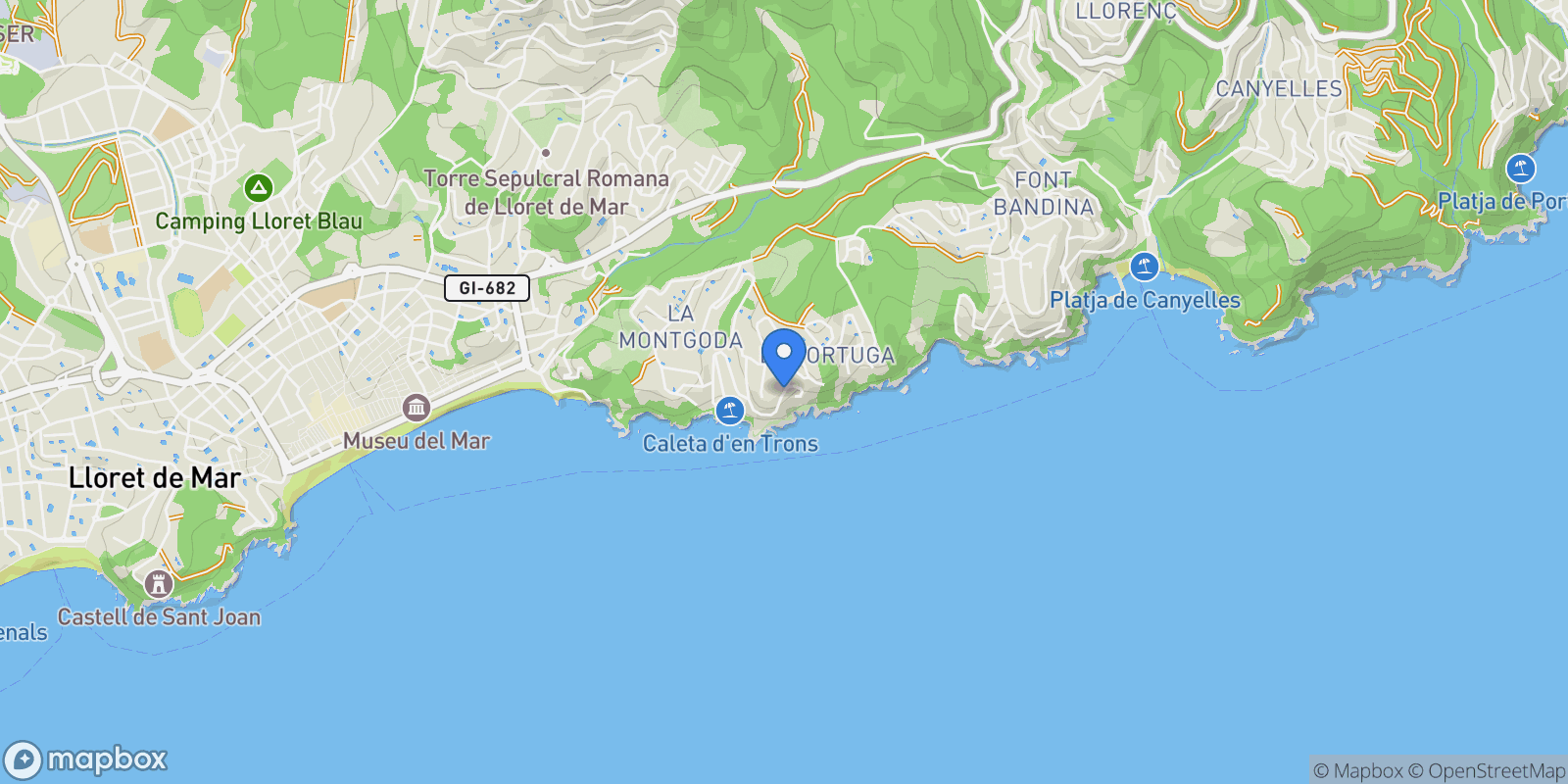 Map showing AV Tortuga, Lloret de Mar, Girona, Lloret de Mar, Lloret de Mar, Catalonia, Spain.
