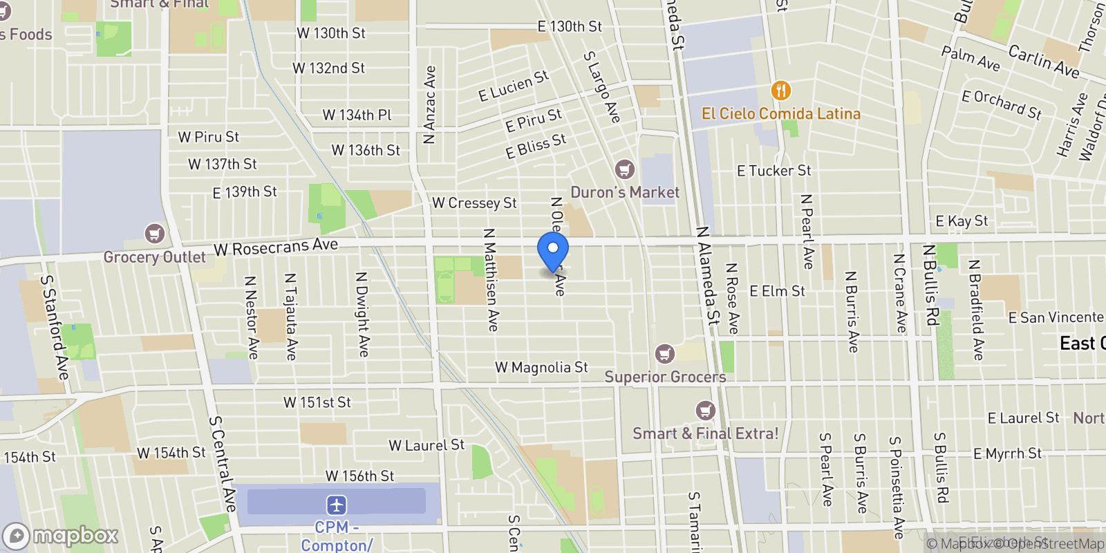 Map showing 409 W Cedar St, Compton, CA 90220, Compton, California, United States.
