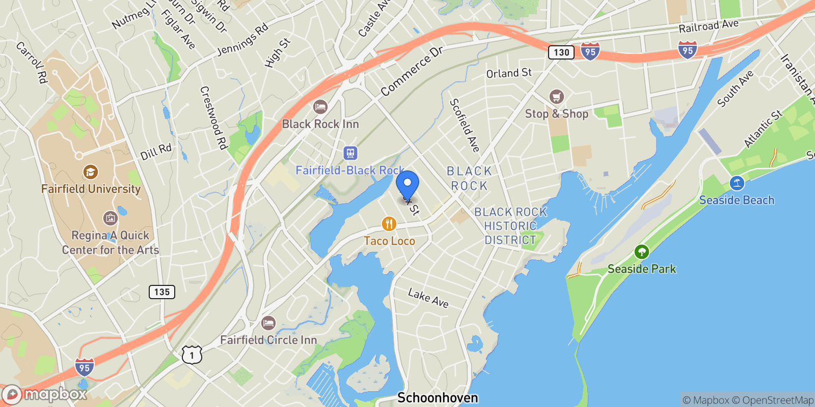 Map showing 105 Fox Street, Bridgeport, Connecticut, United States.