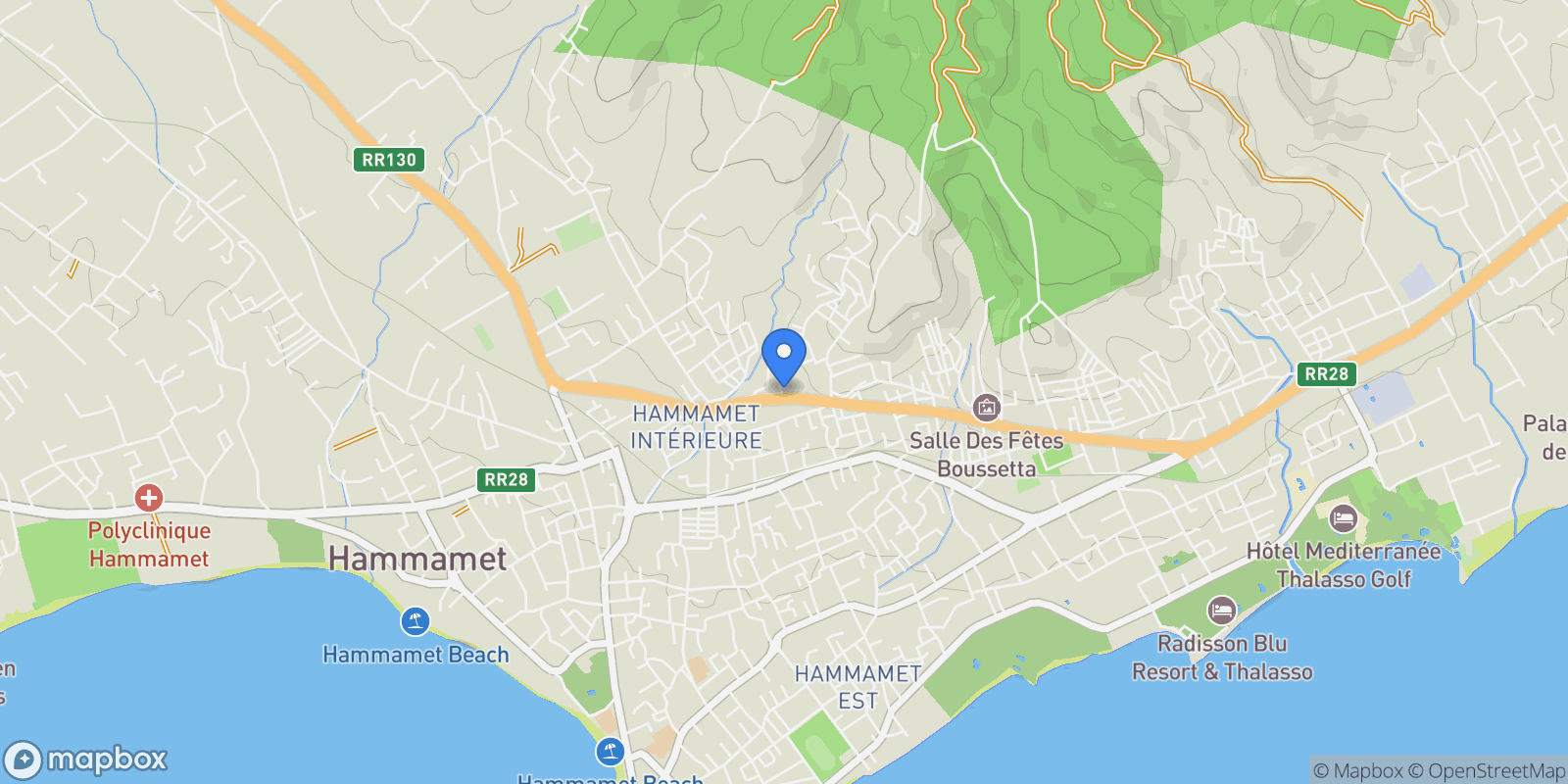 Map showing Yasmine Hammamet, Sousse, Tunisia.