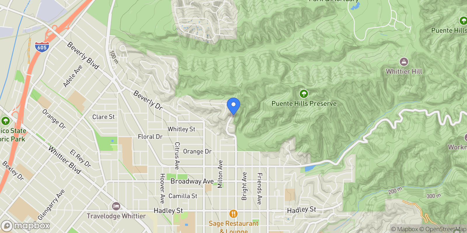 Map showing 5522 Greenleaf Ave, Whittier, CA 90601, Whittier, California, United States.