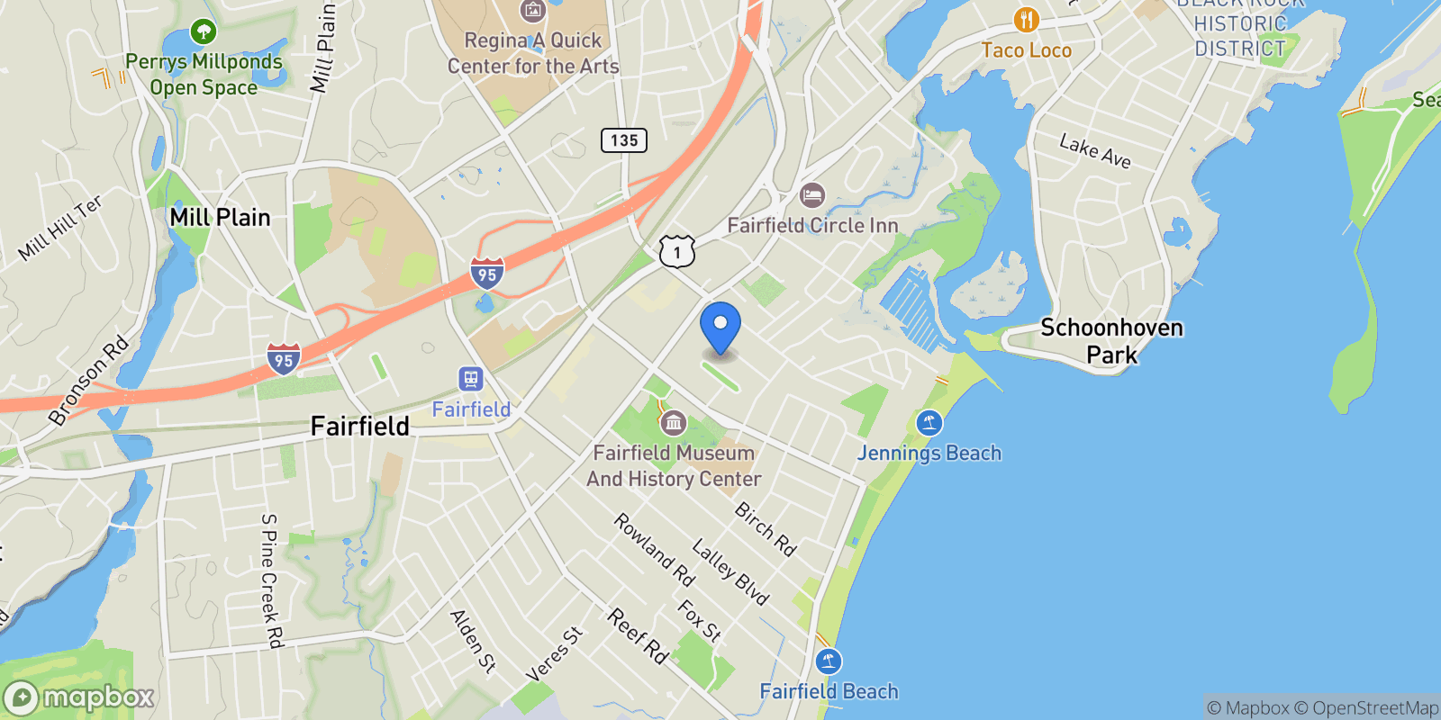 Map showing 222 Sunnieholme Drive, Fairfield, Connecticut, United States.