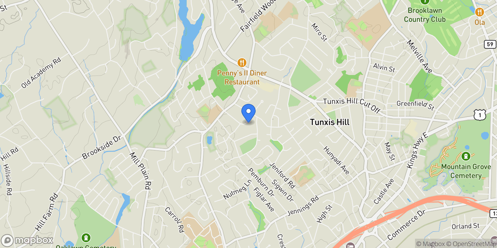 Map showing 79 Mayfair Road, Fairfield, Connecticut, United States.