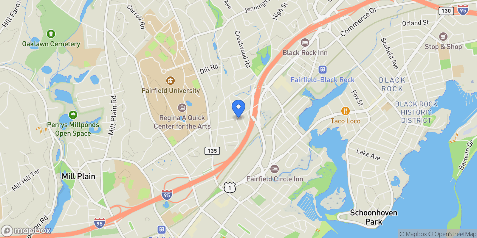 Map showing 327 Meadowbrook Road, Fairfield, Connecticut, United States.