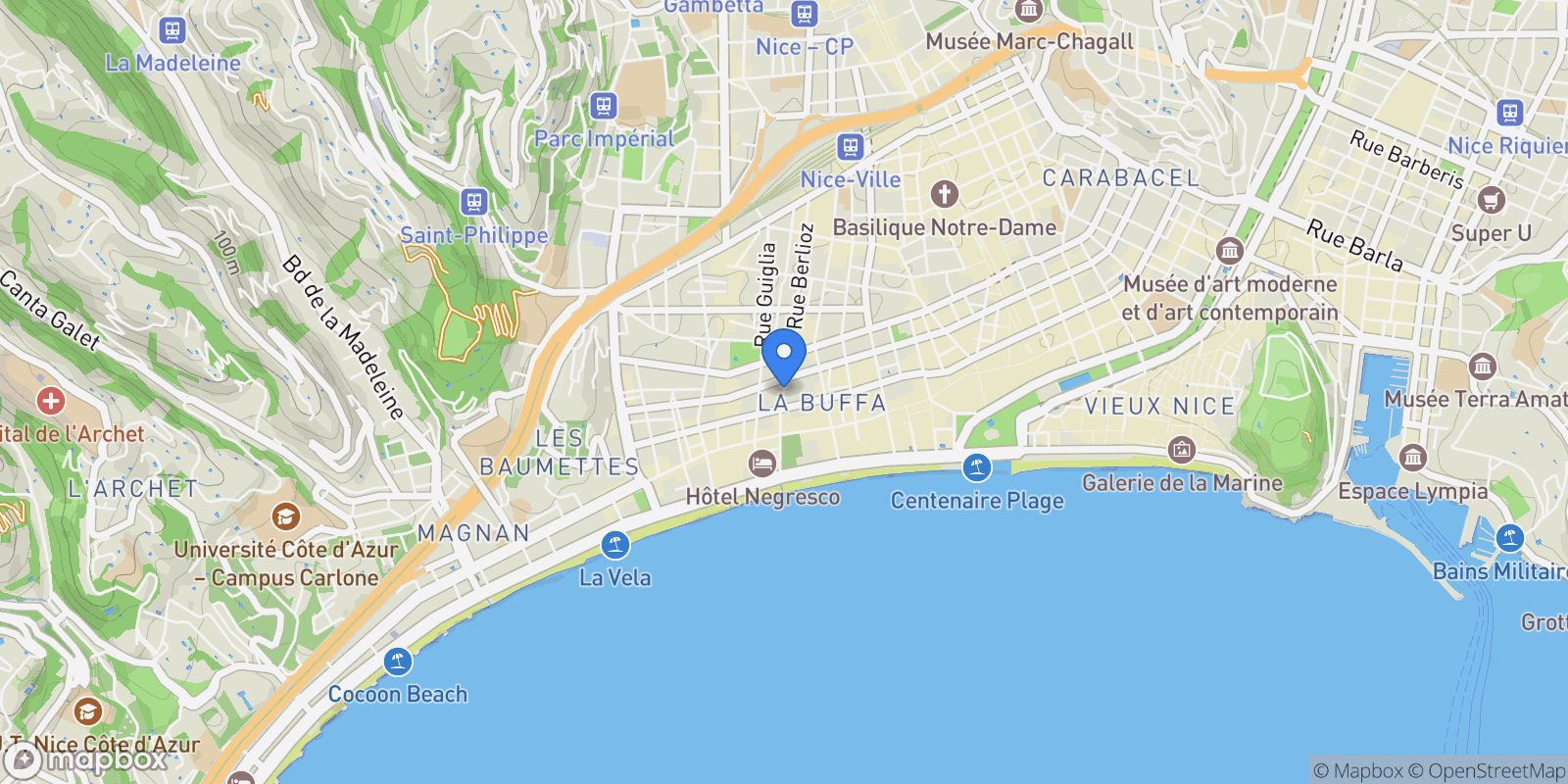 Map showing Nice, Provence-Alpes-Côte d'Azur, France.
