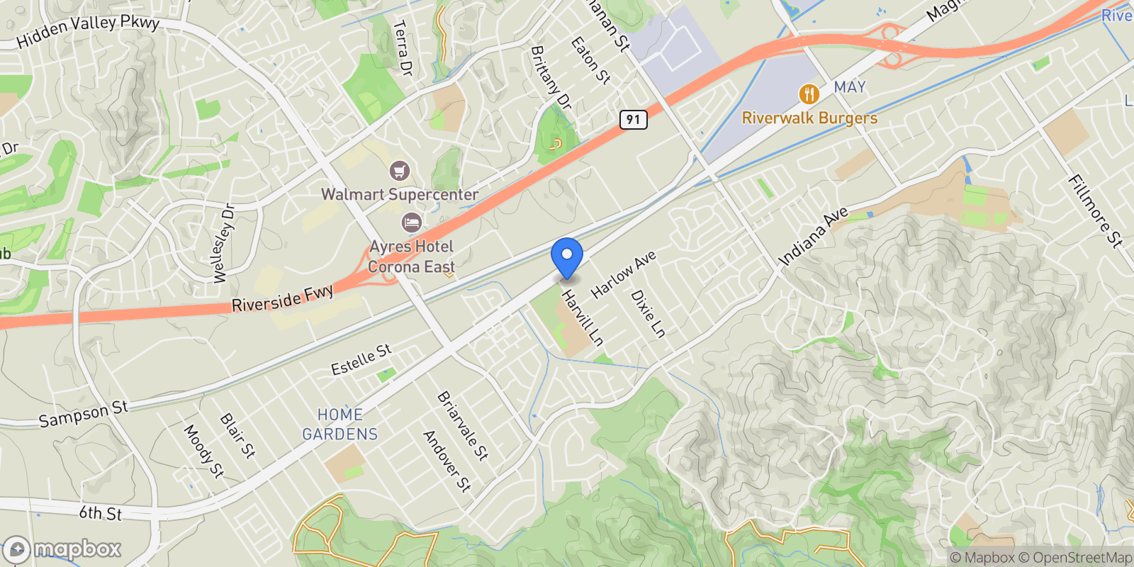 Map showing 3771 Harvill Lane, Riverside, CA 92503, Riverside, California, United States.