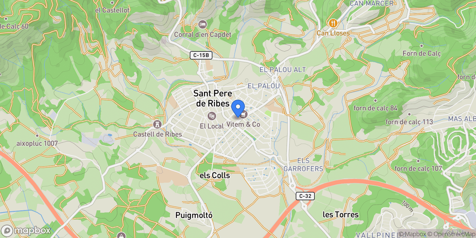 Map showing Montmar, Sant Pere de Ribes, Sant Pere de Ribes, Sant Pere de Ribes, Catalonia, Spain.