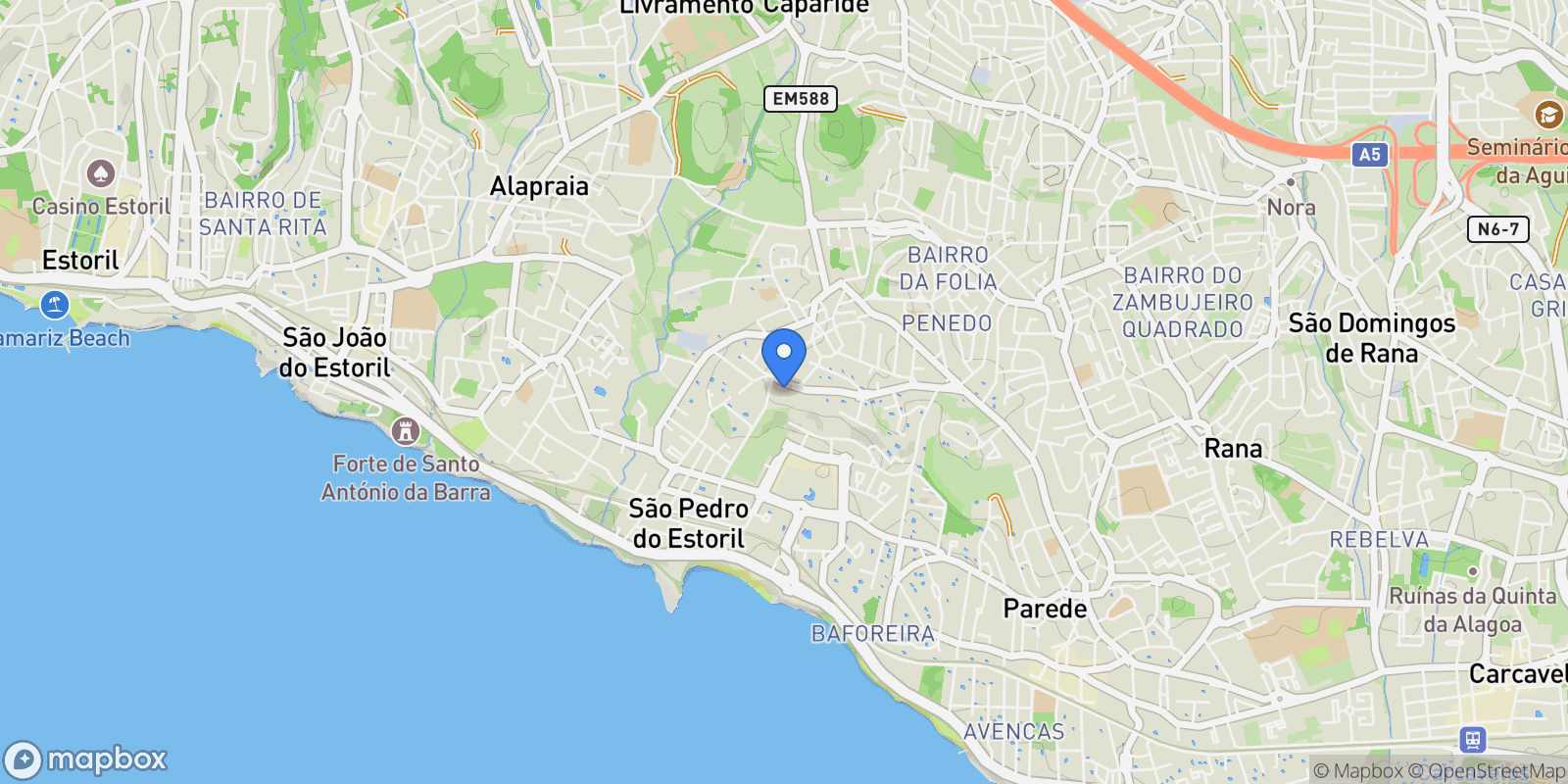 Map showing Cascais e Estoril, Lisboa, Carcavelos e Parede, Lisbon, Portugal.