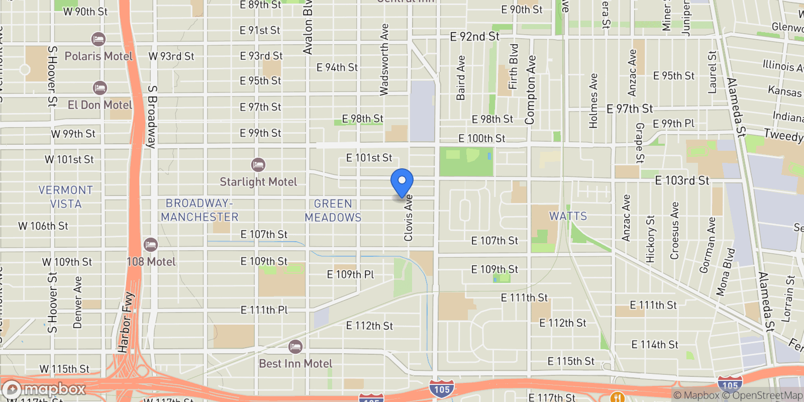 Map showing 946 E 104th, Los Angeles, CA 90002, Los Angeles, California, United States.